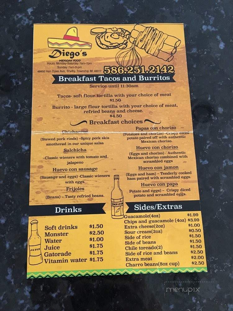 Diego's Mexican food - Shelby charter Township, MI menu_pic