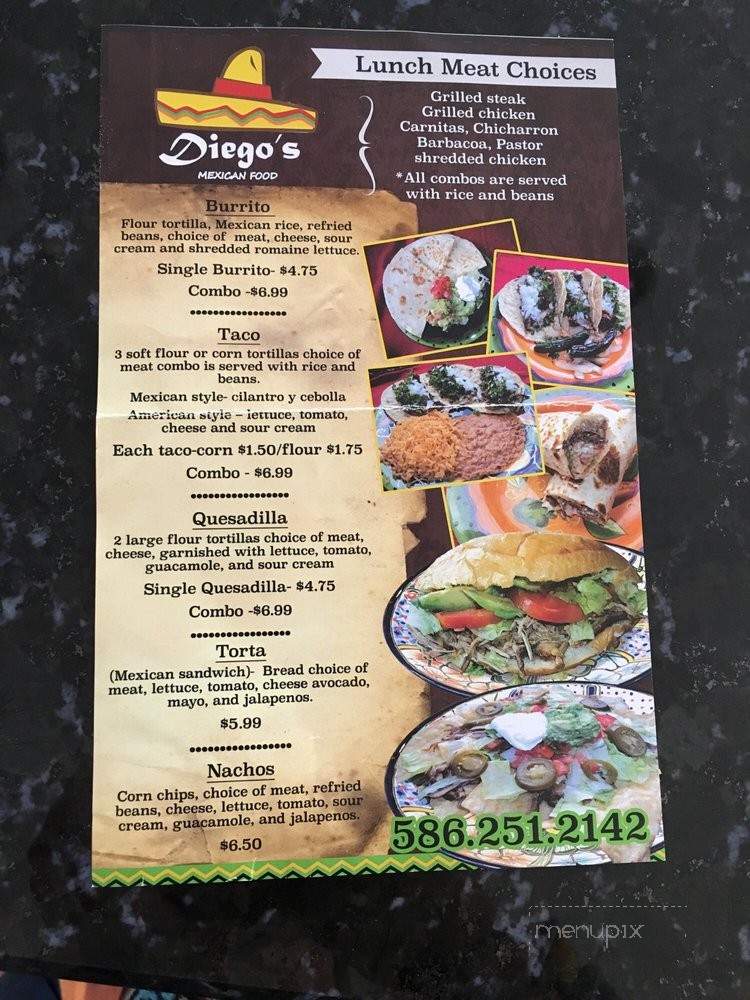 Diego's Mexican food - Shelby charter Township, MI menu_pic