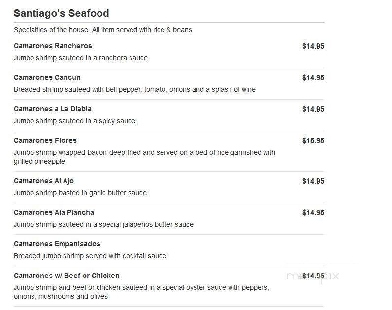 Santiago's Grill & Seafood - Bakersfield, CA menu_pic