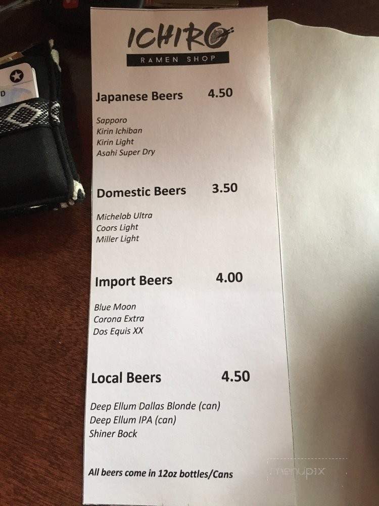 Ichiro Ramen Shop - Dallas, TX menu_pic