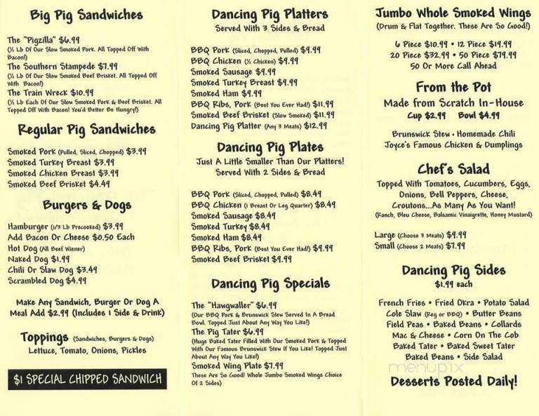 The Dancing Pig Barbeque - Columbus, GA menu_pic