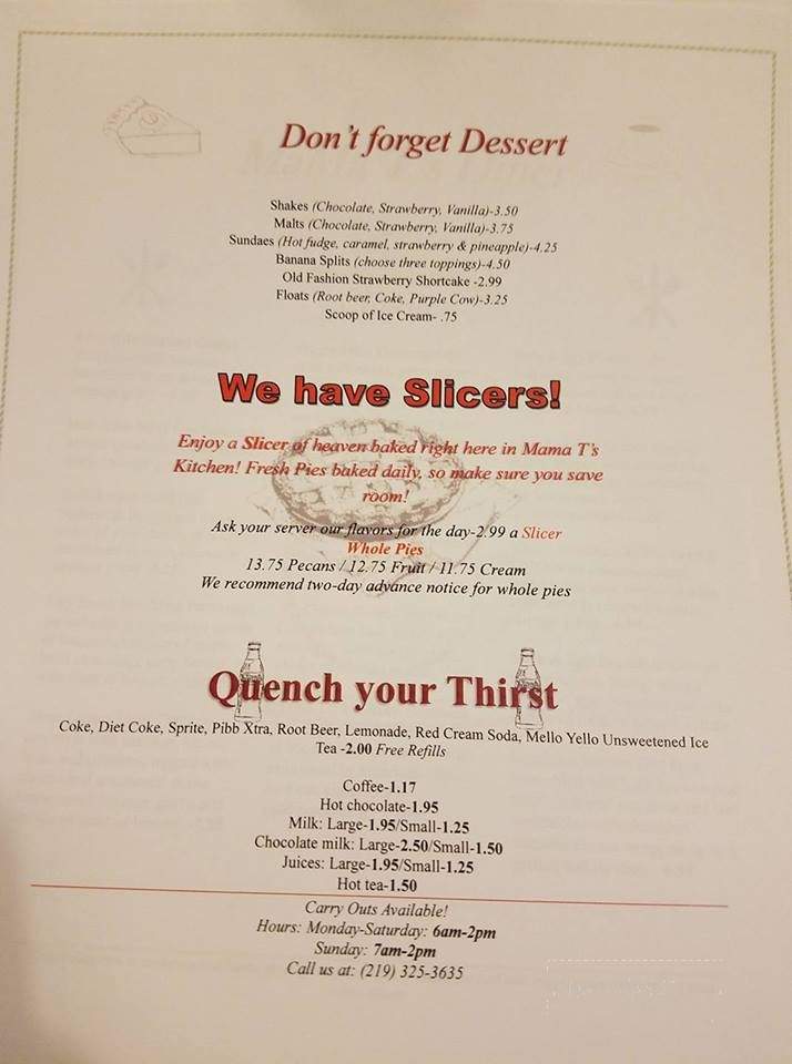 Mama T's Diner - La Porte, IN menu_pic