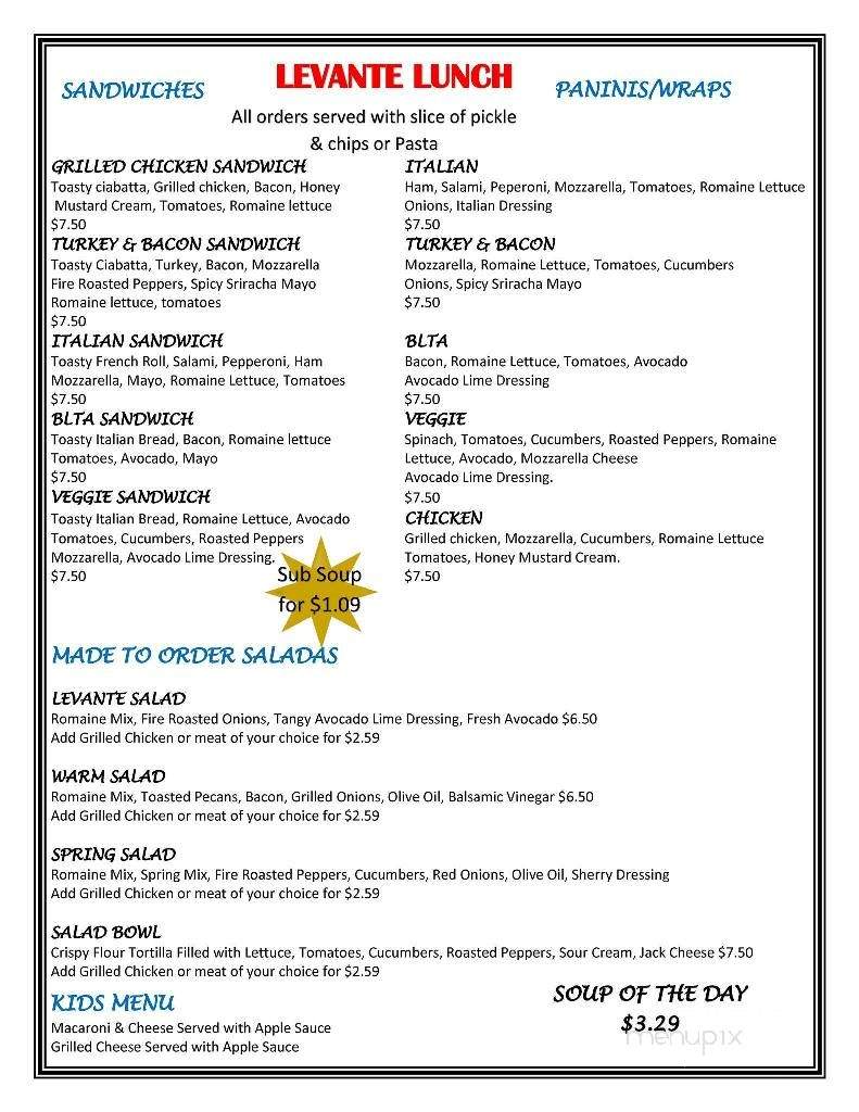 Levante Cafe and Pastries - Schererville, IN menu_pic