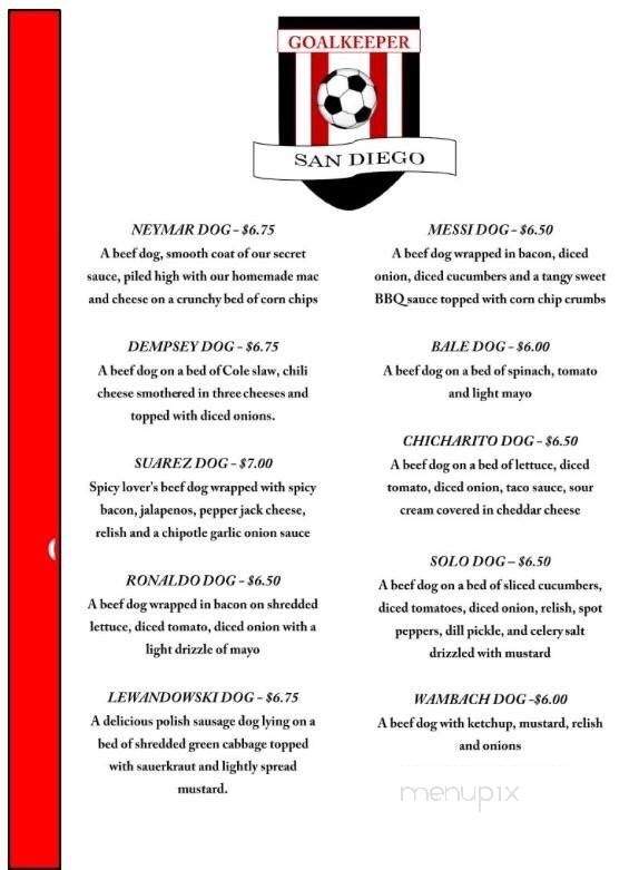 Goalkeeper Restaurant Bar - San Diego, CA menu_pic