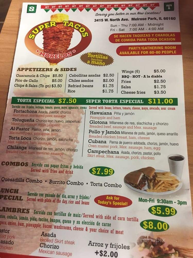Super Tacos Morelos - Melrose Park, IL menu_pic