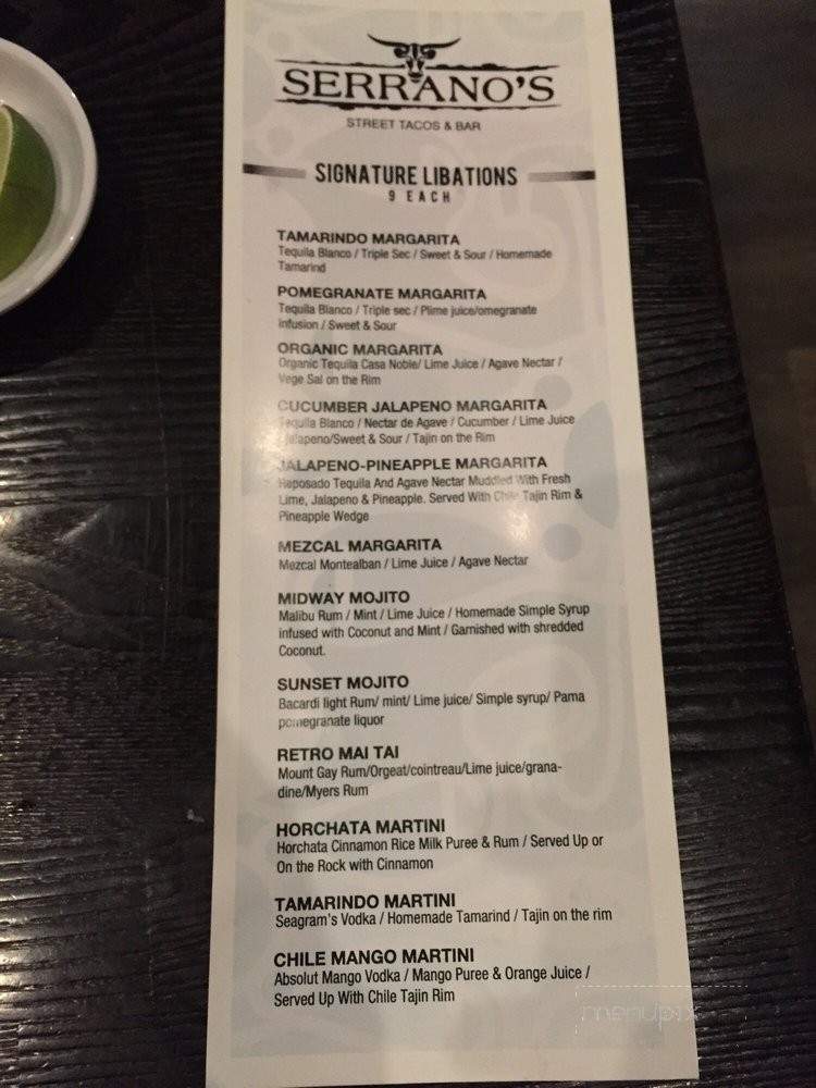 Serrano's Street Tacos & Bar - San Diego, CA menu_pic