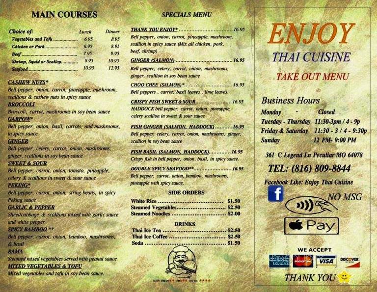 Enjoy Thai Cuisine - Peculiar, MO menu_pic