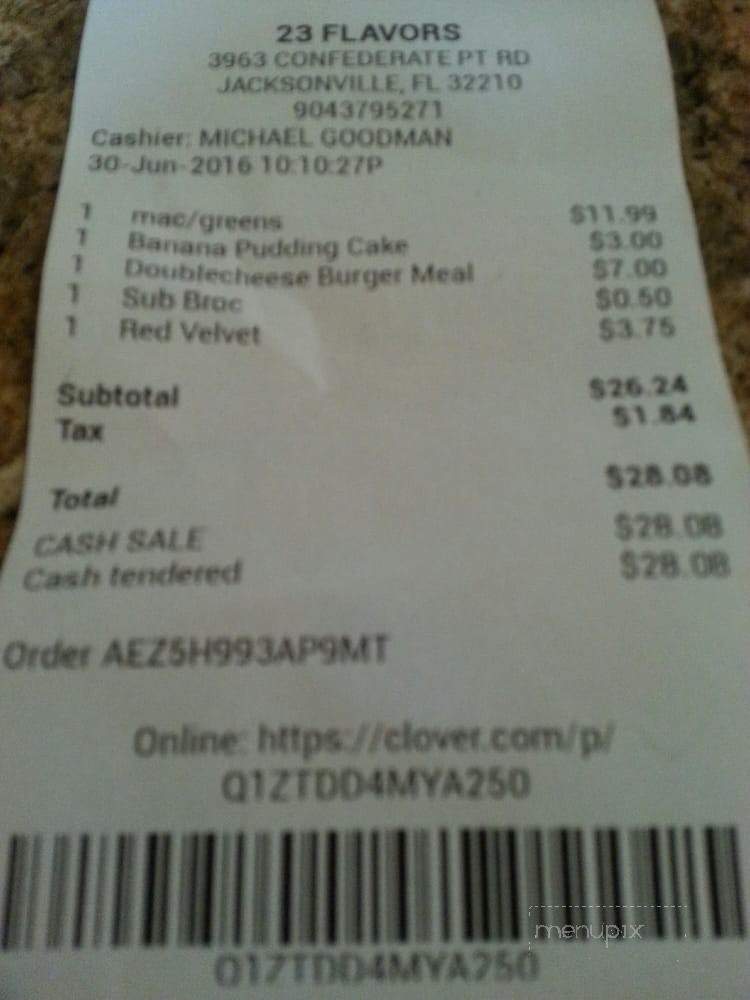 23 Flavors - Jacksonville, FL menu_pic