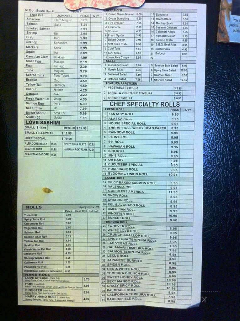 Love Sushi - Bakersfield, CA menu_pic