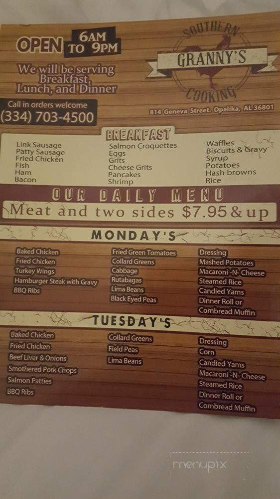 Granny's Southern Cooking - Opelika, AL menu_pic