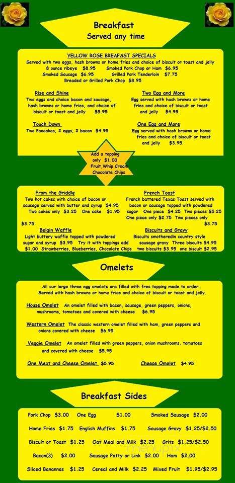 Yellow Rose Diner - Evansville, IN menu_pic