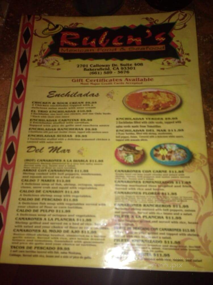 Ruben's Mexican Food & Seafood - Bakersfield, CA menu_pic