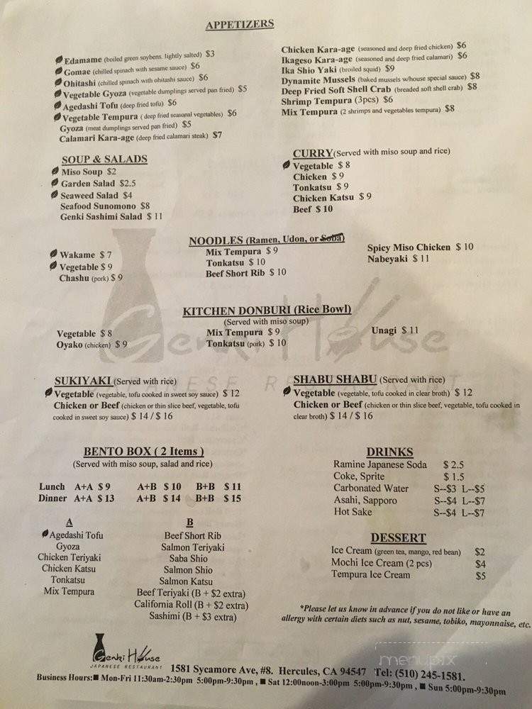 /28932080/Genki-Sushi-House-Restaurant-Menu-Hercules-CA - Hercules, CA