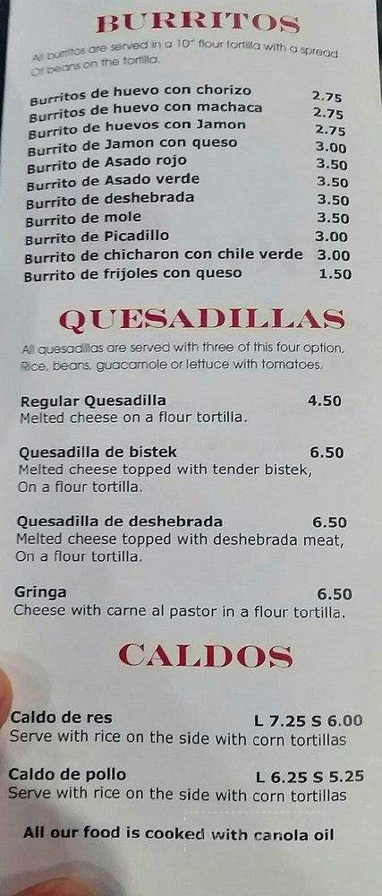 La Tentacion - El Paso, TX menu_pic
