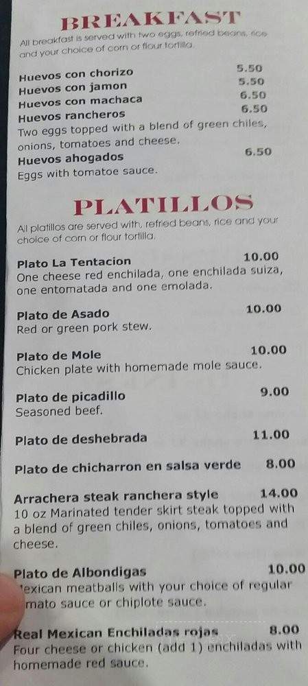 La Tentacion - El Paso, TX menu_pic