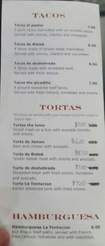 La Tentacion - El Paso, TX menu_pic