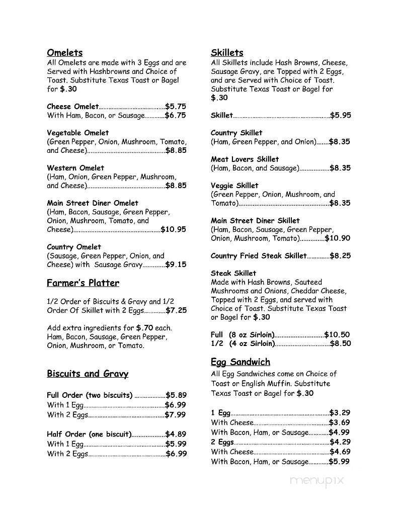 Main Street Diner - Clifton, IL menu_pic