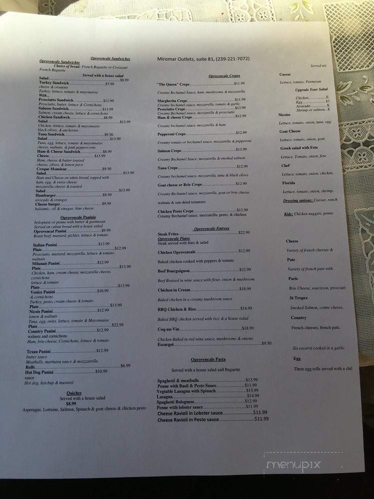 Provencale French Deli - Estero, FL menu_pic