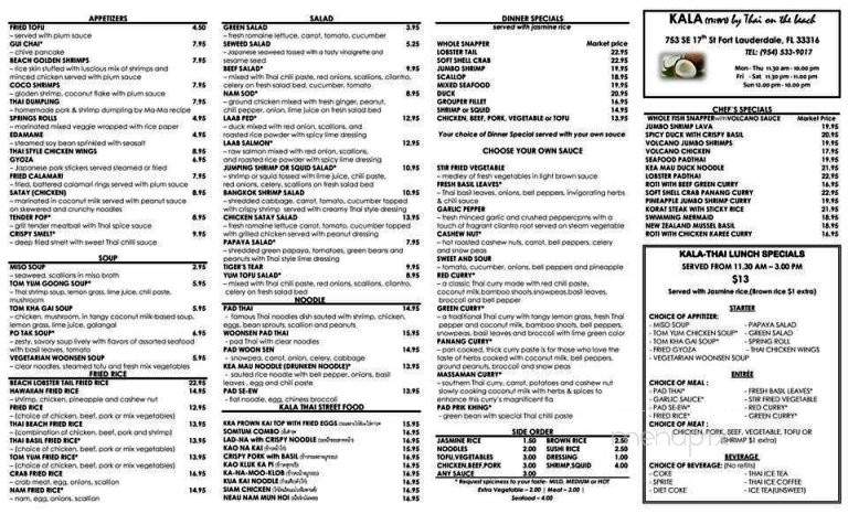 Kala by Thai on the beach - Fort Lauderdale, FL menu_pic