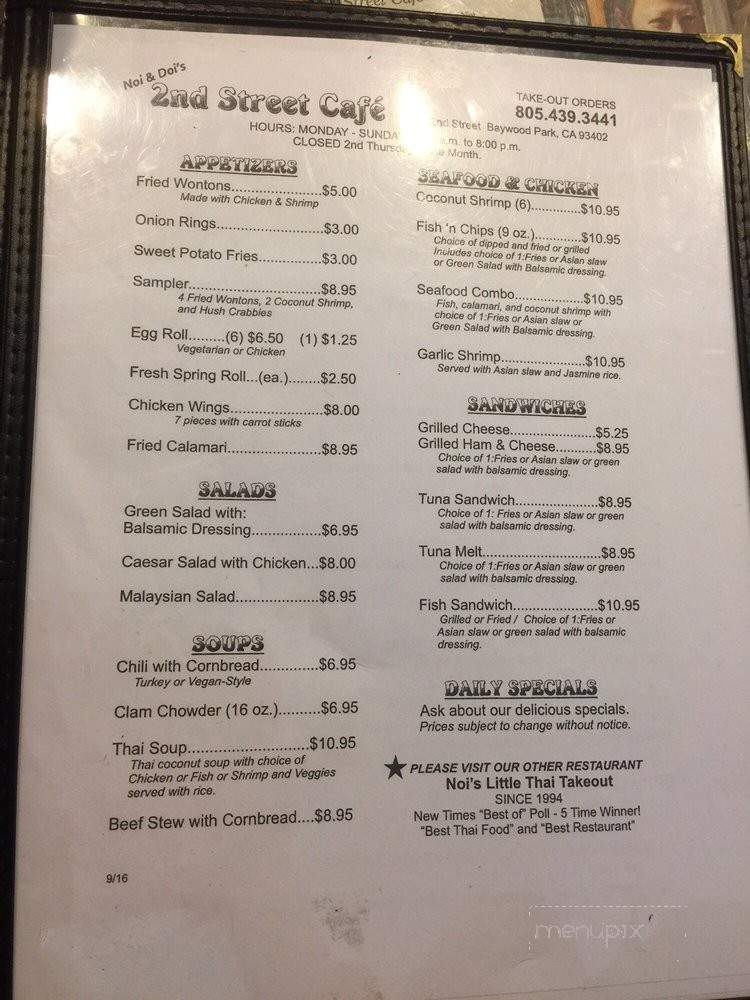 Noi and Doi's 2nd Street Cafe - Baywood-Los Osos, CA menu_pic