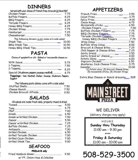 Main Street Pizza - Upton, MA menu_pic