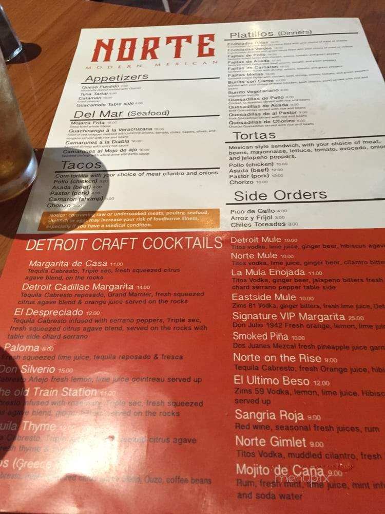 Norte - Detroit, MI menu_pic