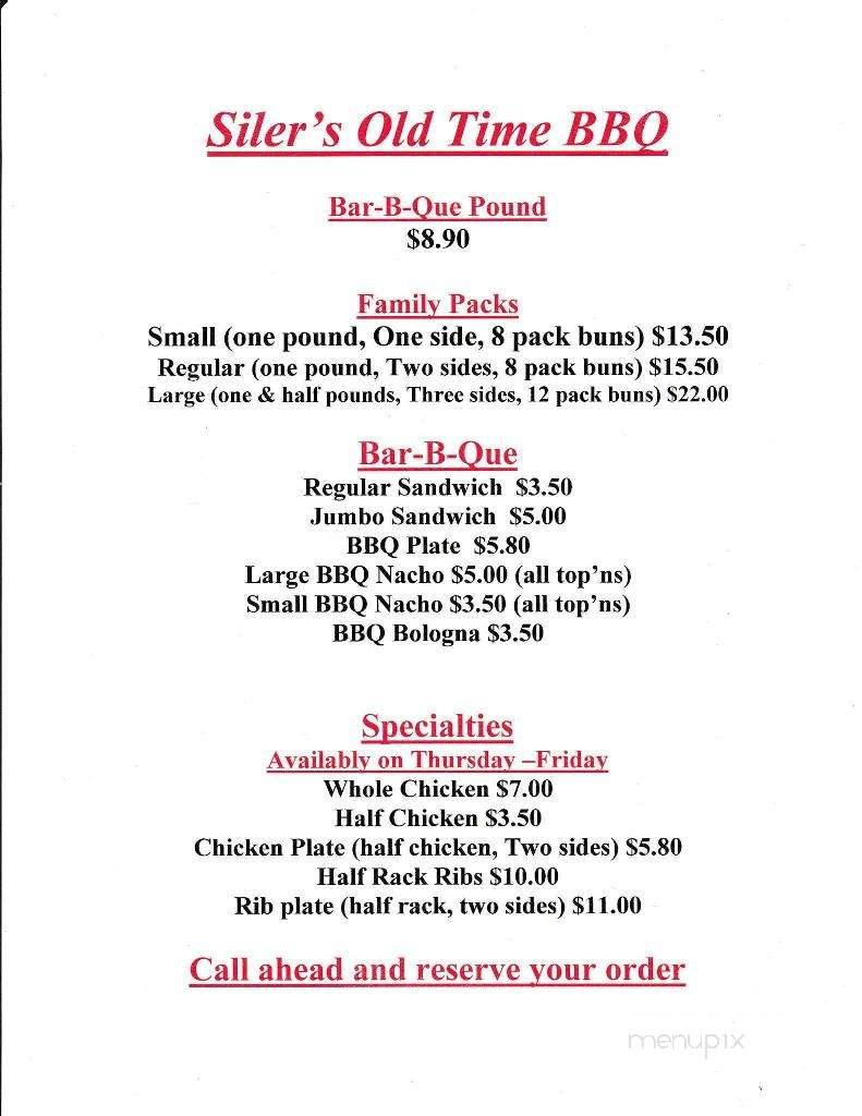 Siler's Old Time BBQ - Henderson, TN menu_pic
