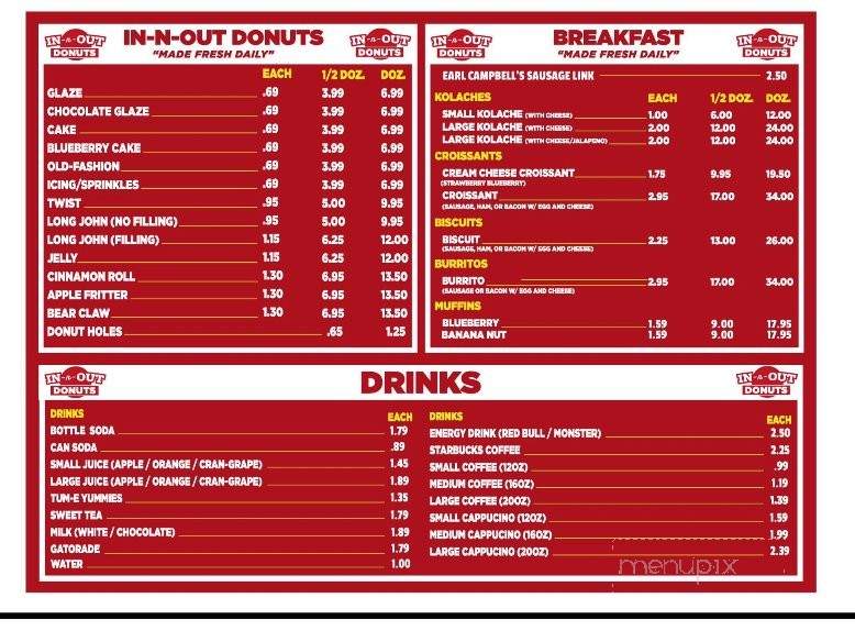 In & Out Donuts - Ruston, LA menu_pic