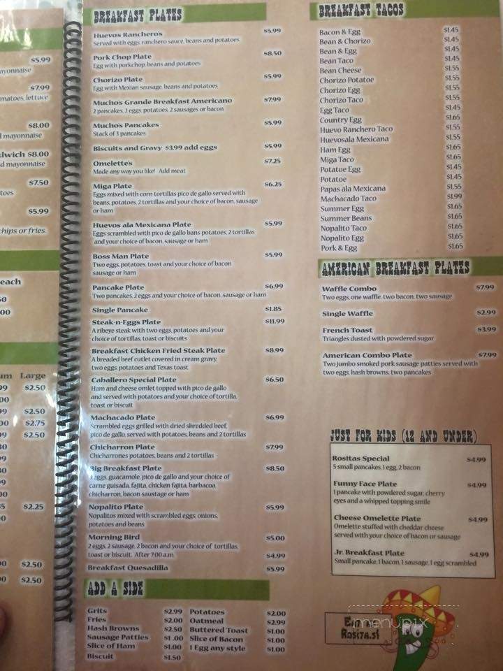Rositas Restaurante - Lockhart, TX menu_pic