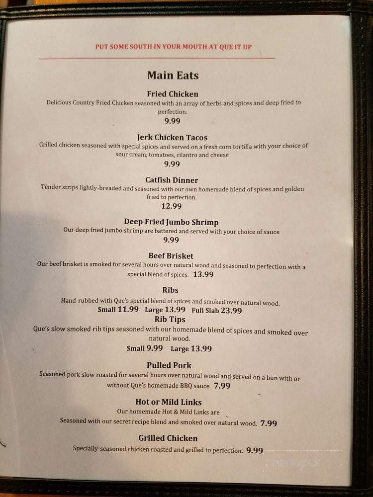 Que It Up Bar & Grill - Kankakee, IL menu_pic