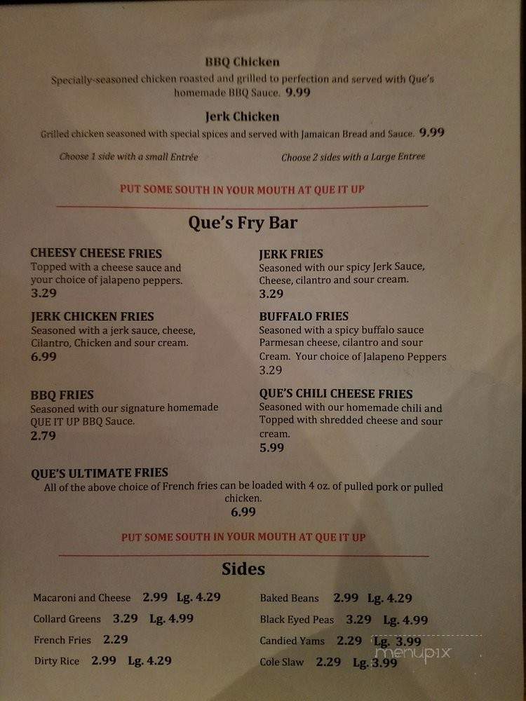 Que It Up Bar & Grill - Kankakee, IL menu_pic