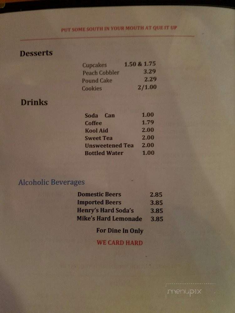 Que It Up Bar & Grill - Kankakee, IL menu_pic