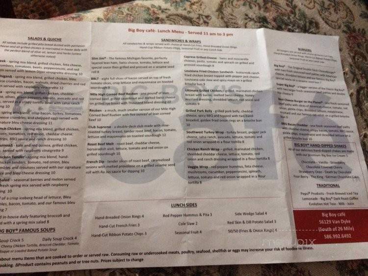 Big Boy Cafe - Shelby Charter Township, MI menu_pic