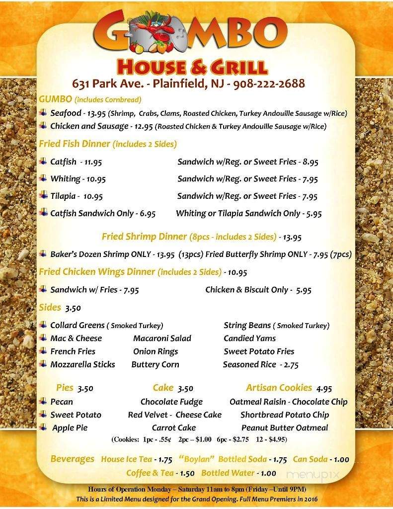 The Gumbo House - Plainfield, NJ menu_pic