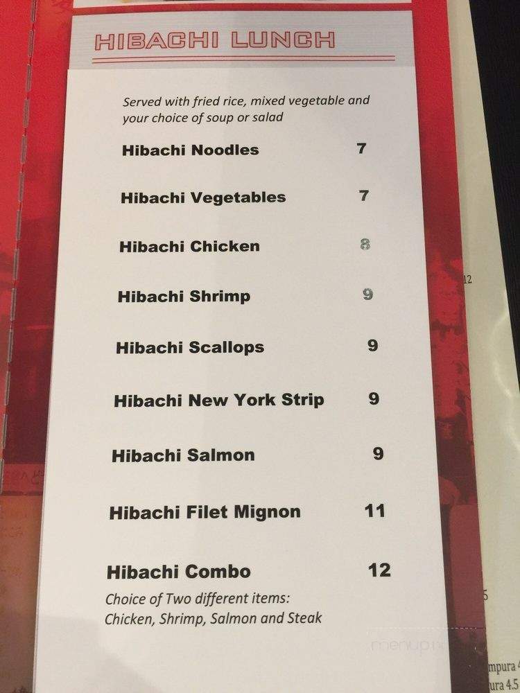 Hibachi Bar Japanese Steak House - Indianapolis, IN menu_pic