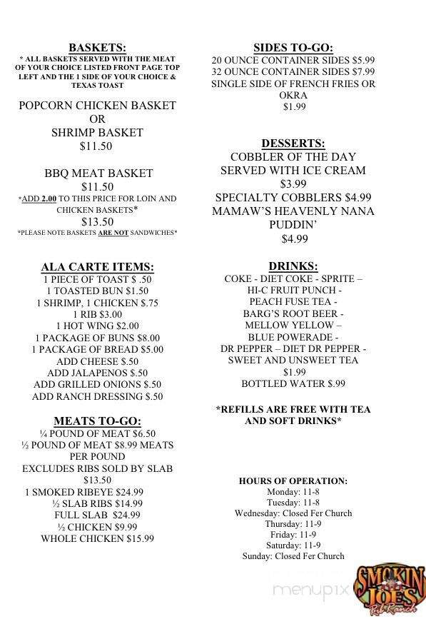 Smokin' Joe's Rib Ranch - Rush Springs, OK menu_pic