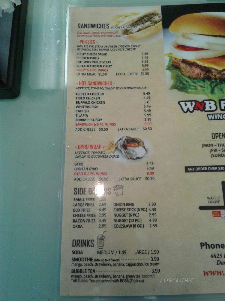 W N B Factory - Dawsonville, GA menu_pic