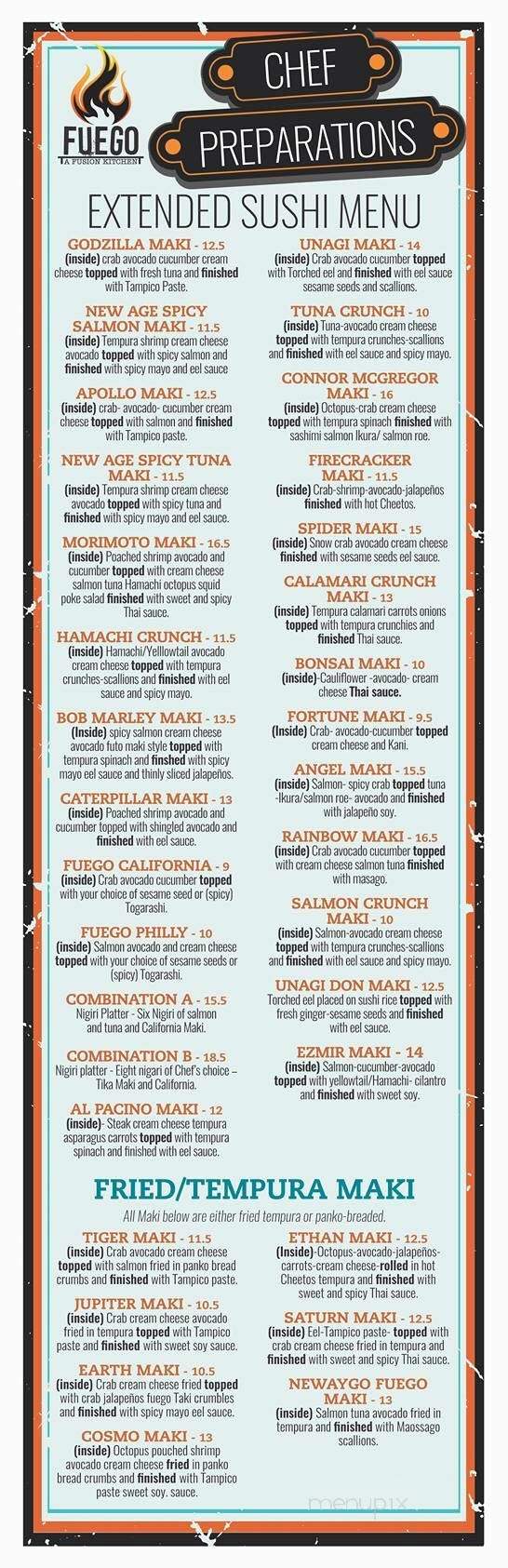 Fuego - Grant, MI menu_pic