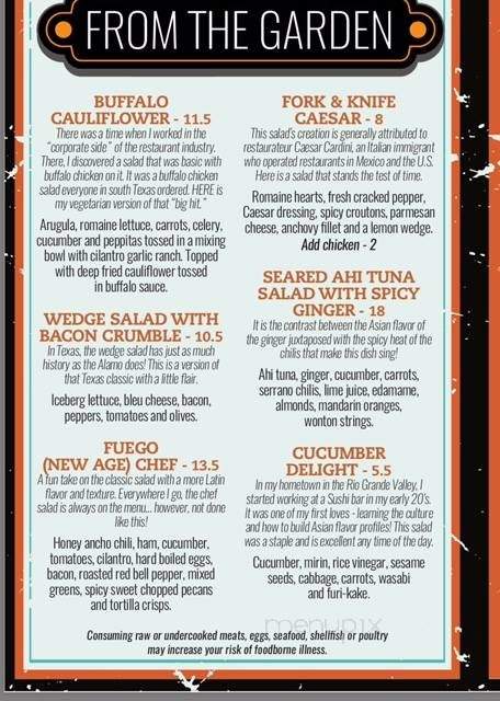 Fuego - Grant, MI menu_pic
