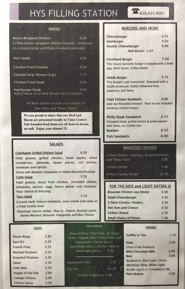 Hys Filling Station - Yates Center, KS menu_pic