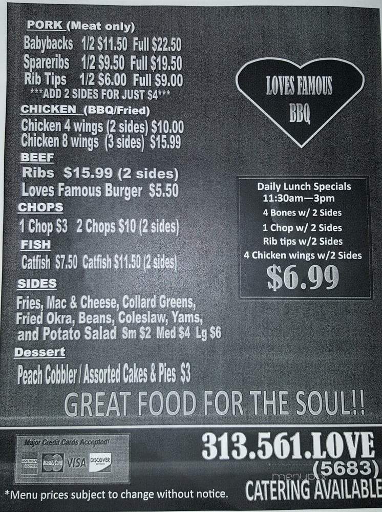 Loves Famous BBQ - Inkster, MI menu_pic