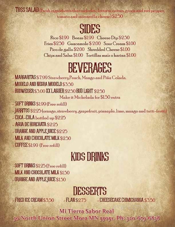 Mi Tierra - Mora, MN menu_pic