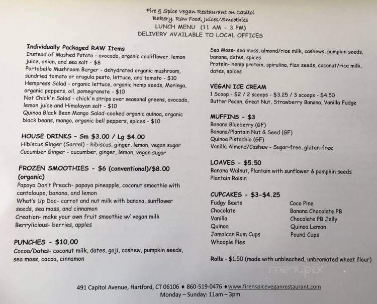 Fire & Spice Vegan Restaurant On Capitol - Hartford, CT menu_pic
