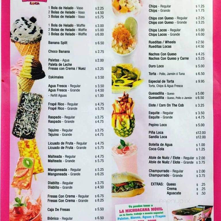 La Michoacana Loca - Huntington Park, CA menu_pic