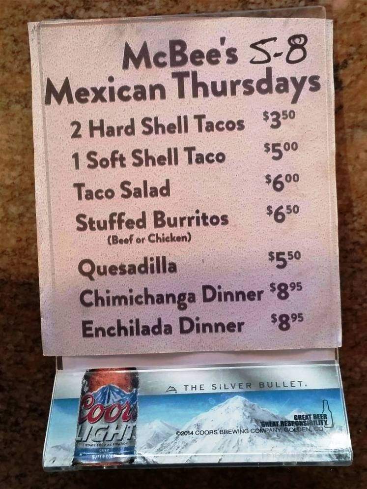 McBees On The Lake - Ogilvie, MN menu_pic