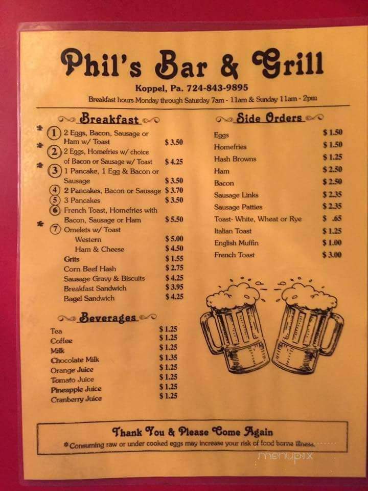 Phil's Bar and Grill - Koppel, PA menu_pic
