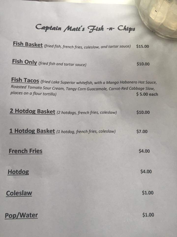 Captain Matts Fish and Chips - Copper Harbor, MI menu_pic
