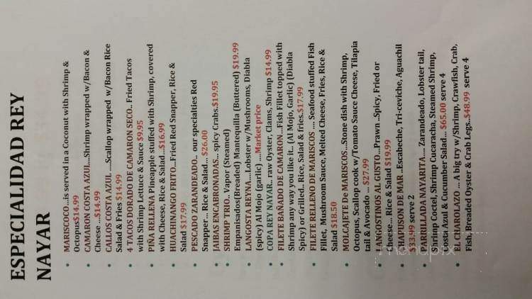 El Rey Nayar Restaurant & Seafood - Pelham, AL menu_pic