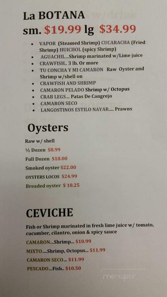 El Rey Nayar Restaurant & Seafood - Pelham, AL menu_pic