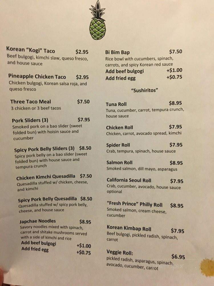 Green Pineapple - Shepherdstown, WV menu_pic